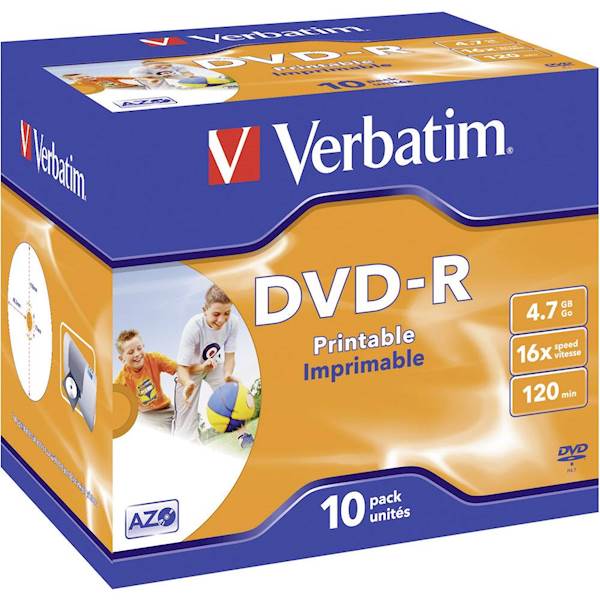 DVD-R MEDIJ VERBATIM 10PK JC P 16X 4,7GB široke PRINTABLE