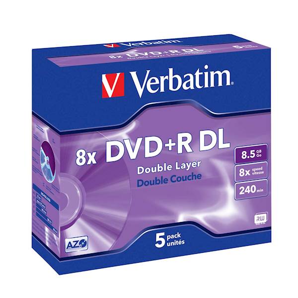 DVD+R MEDIJ VERBATIM  5PK DL J 8X, 8,5GB široke kutijice DUBLE LAYER