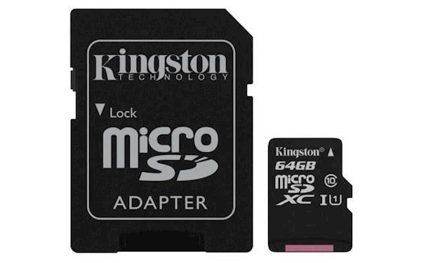 SDXC Kingston micro SD 64GB CANVAS SELECT 80MB/10MB/s, UHS-I Speed Class 1 (U1), adapter