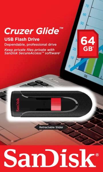 USB SanDisk 64GB CRUZER GLIDE 2.0, crno-crvena, klizni priključak