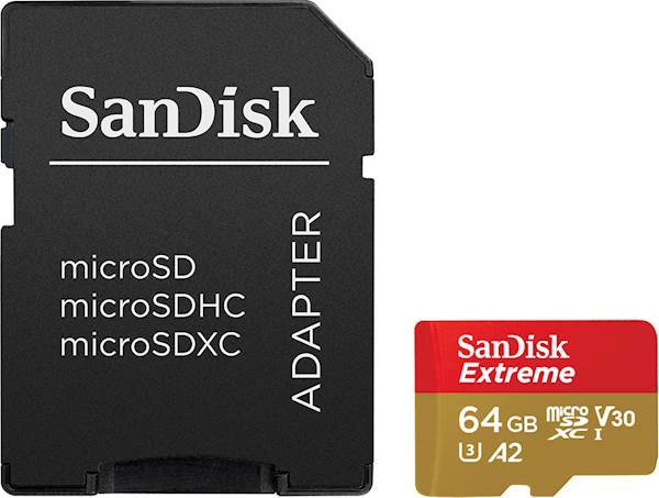 SDXC SanDisk micro SD 64GB EXTREME, 160/60MB/s, UHS-I Speed Class 3, V30, adapter